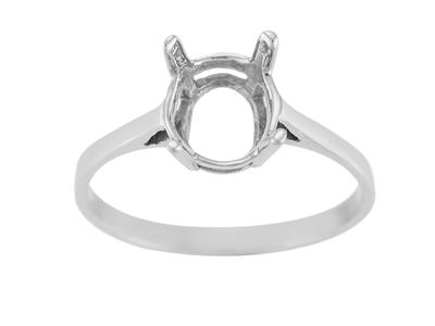 Ring In 4-krappen-fassung Für Ovalen Stein Von 9 X 7 Mm, 800er Weißgold. Ref. 15367 - Standard Bild - 2