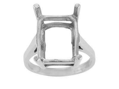 Ring In 4-krallen-fassung Für Rechteckigen Stein Von 16 X 12 Mm, 800er Weißgold. Ref. 15382 - Standard Bild - 2