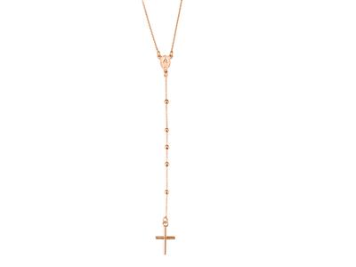 Halskette Rosenkranz Kugeln 1,8 Mm, Kreuz Und Wundertätige Jungfrau, 60 Und 9,5 Cm Fall, Rotgold 18k - Standard Bild - 1