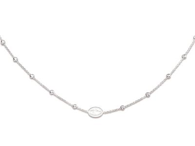 Halskette Wundertätige Jungfrau An Einer 18-kugel-kette, 40-44 Cm, 925er Silber, Rhodiniert