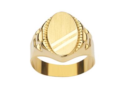 Ovaler Ring Mit Ziselierten Rändern 18 Mm, Gelbgold 18k, Finger 58 Geschlossen