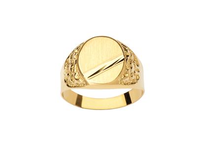 Ovaler Ring, Ziselierter Rand 15 Mm, Gelbgold 18k, Finger 62 Geschlossen - Standard Bild - 1