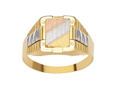 Quadratischer, Ziselierter Ring 12 Mm, 3 Gold 18k, Finger 64 Geschlossen