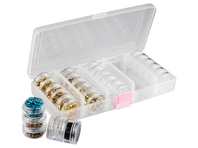 Set Aus 25 Stapelbaren Behältern Zur Perlenaufbewahrung In Einer Transparenten Box - Standard Bild - 1
