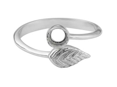 Verstellbarer Ring Mit Blatt Und 4-mm-schale Aus Sterlingsilber - Standard Bild - 1