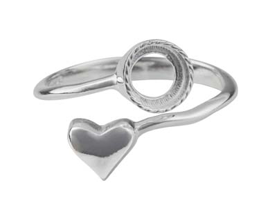 Verstellbarer Ring Mit Herz Und 6-mm-schale Aus Sterlingsilber - Standard Bild - 1
