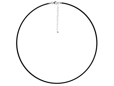 Gummi-halsband, Verschluss Aus Sterlingsilber, 1,9 mm, 42 cm, Mit Verlängerungskette 5 cm ,  Schwarz - Standard Bild - 1