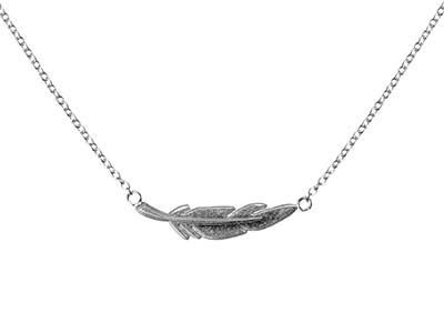 Halskette Mit Federdesign Aus Sterlingsilber, 45 cm, Mit Biegering Bei 40 cm - Standard Bild - 1