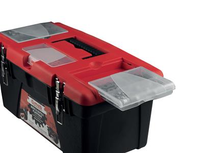 Werkzeugkasten, Schwarz-roter Kunststoff, Kleines Modell, Mob - Standard Bild - 1