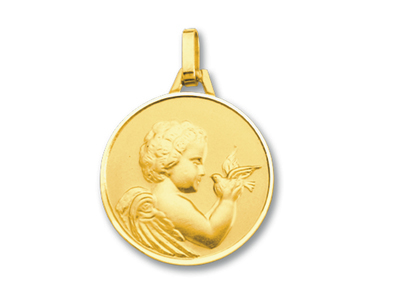 Medaille Engel Mit Taube, 18k Gelbgold