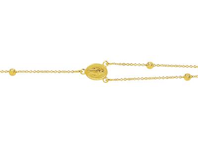 Religioses Armband Mit Kette Und Ziselierten Kugeln, Wundertätige Jungfrau Und Kreuz, 18 Cm, 18k Gelbgold - Standard Bild - 2