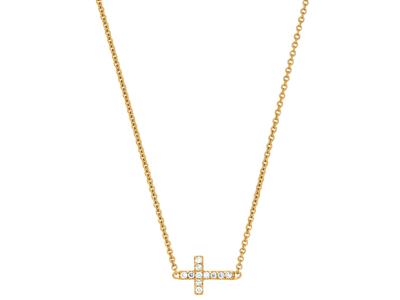 Halskette Kreuz An Kette, Diamanten 0,04ct, 38-40 Cm, 18k Gelbgold