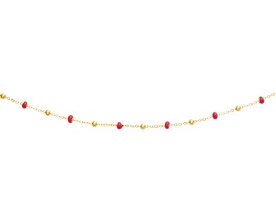 Halskette Rote Kugeln, 42 Cm, 18k Gelbgold