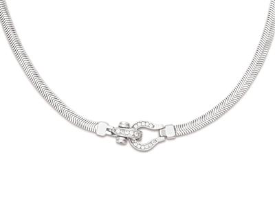 Halskette Aus Flachem Schlangengeflecht 4,5 Mm, Ovaler Verschluss Mit Zirkonen, 44 Cm, 925er Silber, Rhodiniert - Standard Bild - 1