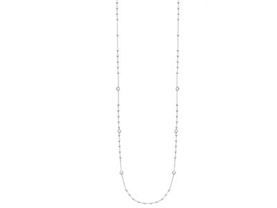 Halskette Aus Weien Kristallen Und Kugeln, 89 Cm, 925er Silber, Rhodiniert