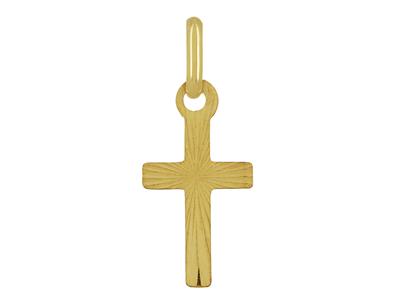 Anhänger Kleines Flaches Ziseliertes Kreuz, 14 Mm, 18k Gelbgold - Standard Bild - 1