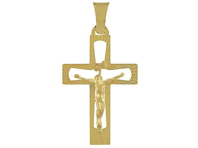 Anhänger Ausgehohltes, Ziseliertes Kreuz Mit Christus, 30 Mm, 18k Gelbgold