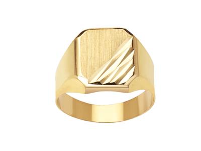 Unifarbener Quadratischer Ring Mit 2 Strichen 14 Mm, Gelbgold 18k, Finger 60 Geschlossen - Standard Bild - 1