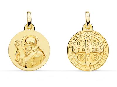 St. Benoit Skapulier-medaille, Hohl, 16 Mm, Doppelseitig, 18k Gelbgold - Standard Bild - 1