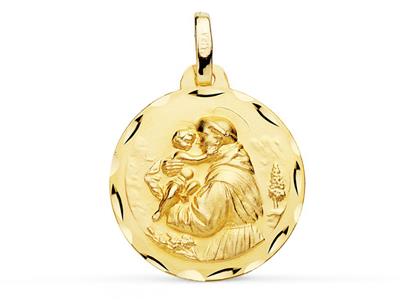 Hohle St. Antonius-medaille 18 Mm, Ziselierte Ränder, Gelbgold 18k - Standard Bild - 1