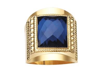 Quadratischer Ring Mit Ziseliertem Motiv 24 Mm, Blaues Oxid, 18k Gelbgold, Finger 62 Geschlossen - Standard Bild - 1