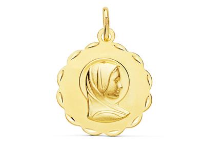 Medaille Jungfrau Mit Aureole, Hohl 17 Mm, Gelbgold 18k