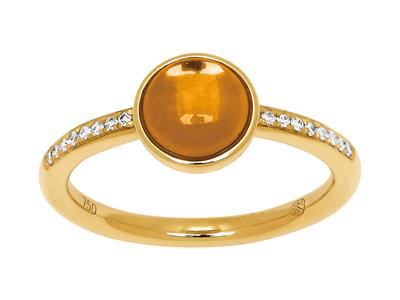 Ring Citrin Cabochon 1,15ct Und Diamanten 0,06ct, 18k Gelbgold, Finger 50