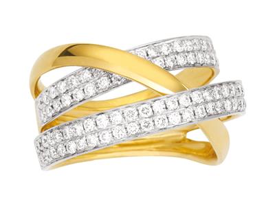 Kreuzring, Diamanten 0,90ct, 18k Gelbgold, Finger 58