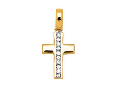 Anhänger Kreuz Auf Wimpel Linie, Diamanten 0,05ct, 18k Gelbgold - Standard Bild - 1