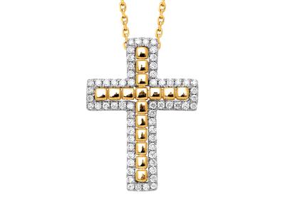 Kreuz Diamantanhänger 0,22ct, Draht Perle Außen Durchgangskette, 18k Gelbgold - Standard Bild - 1