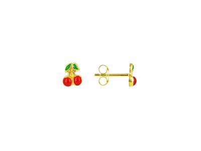 Ohrringe Kirsche Rotes Und Grünes Emaille, 6 Mm, 18k Gelbgold - Standard Bild - 1