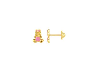 Ohrringe Teddybär Rosa Emaille 7 Mm, Gelbgold 18k - Standard Bild - 1