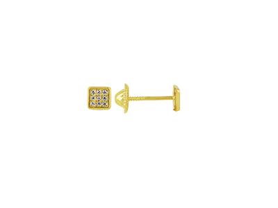 Quadratische Ohrringe 4,50 MM Und Zirkoniumoxid, 18k Gelbgold - Standard Bild - 1