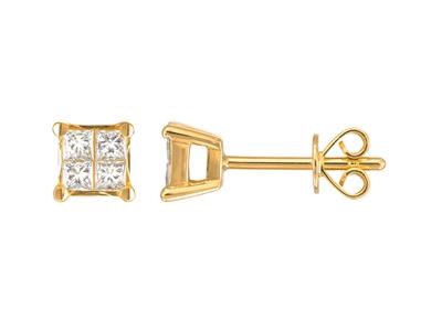 Bo Carrees Diamants Princesse 0,33 Ct Or Jaune 18k Poussettes - Standard Bild - 1