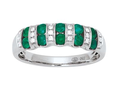 Ring Zebra Smaragd 0,53ct Und Diamanten 0,09ct, 18k Weigold, Finger 52