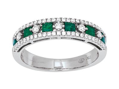 Ring Princess Smaragd 0,44ct Und Diamanten 0,30ct, 18k Weigold, Finger 56