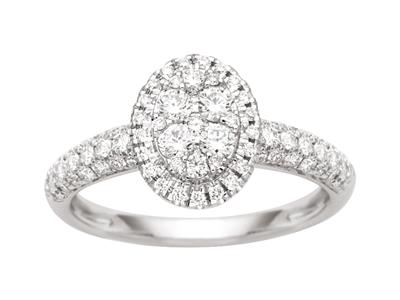 Ovaler Ring Aus Runden Diamanten 0,61ct, Korper In Zargenfassung, 18k Weißgold, Finger 50 - Standard Bild - 1