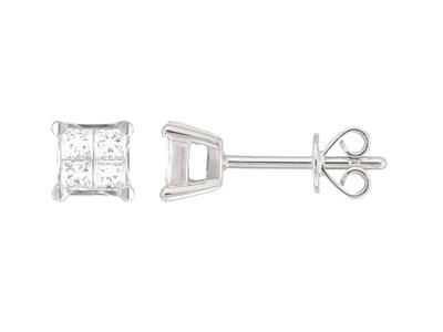 Bo Carrees Diamants Princesse 0,33 Ct Or Gris 18k Poussettes - Standard Bild - 1