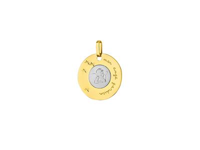 Medaille Scheibe Engel 18 MM Massiv, Bicolor Gold 18k