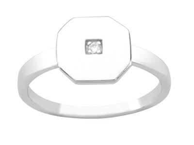 Ring Mit Oktogon-motiv Und Zirkoniumoxid, Silber 925, Rhodiniert, Finger 56 - Standard Bild - 1