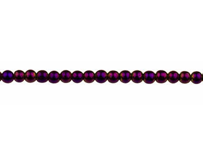 Halbedelsteinperlen, Rund, Galvanisiert, Strang 38-39cm, 4 Mm, Hämatit - Violett