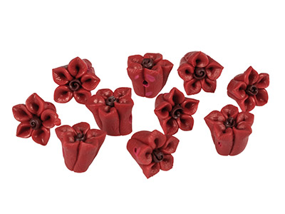 Perlen, Blütenform, 10mm, 10er-pack, Rot, Polymer-modelliermasse