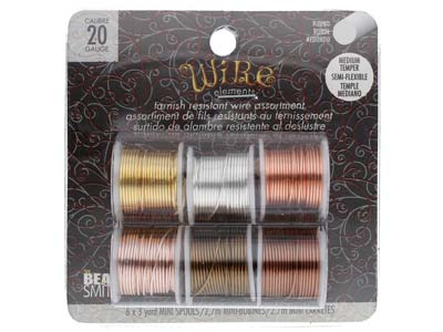 Wire Elements, 20 Gauge, Pk 6 Assorted Colours, Tarnish Resistant, Med Temper, 3yd2.74m
