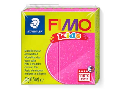 Fimo Kids Polymer-modelliermasse, Glitter Pink, 42-g-block, Fimo-farbe Nr.262
