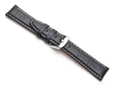 Uhrenarmband, 20mm, Echtleder Mit Super-krokoprägung, Nubuk-innenseite, Schwarz