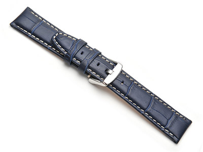 Uhrenarmband, 20mm, Echtleder Mit Super-krokoprägung, Blau, Nubuk-innenseite