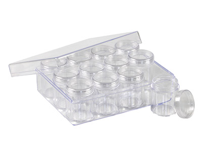 Set Aus 12 Großen Durchsichtigen Behältern Zur Perlenaufbewahrung In Einer Transparenten Box - Standard Bild - 4
