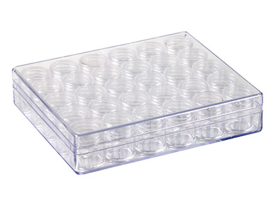 Set Aus 30 Durchsichtigen Mini-behältern Zur Perlenaufbewahrung In Einer Transparenten Box - Standard Bild - 2