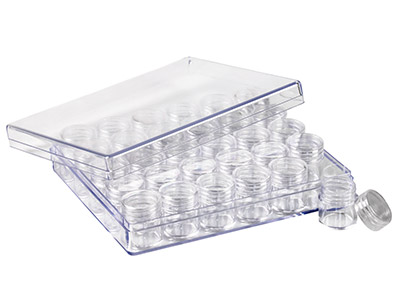 Set Aus 30 Durchsichtigen Mini-behältern Zur Perlenaufbewahrung In Einer Transparenten Box - Standard Bild - 4