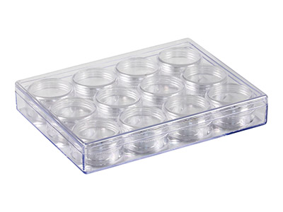 Set Aus 12 Mittelgroßen Durchsichtigen Behältern Zur Perlenaufbewahrung In Einer Transparenten Box - Standard Bild - 2